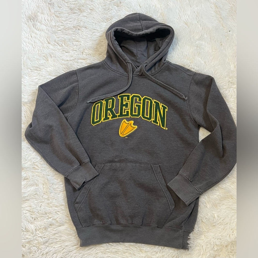 Oregon Ducks Hoodie Sweatshirt Small Gray Green Yellow Duck Foot Logo